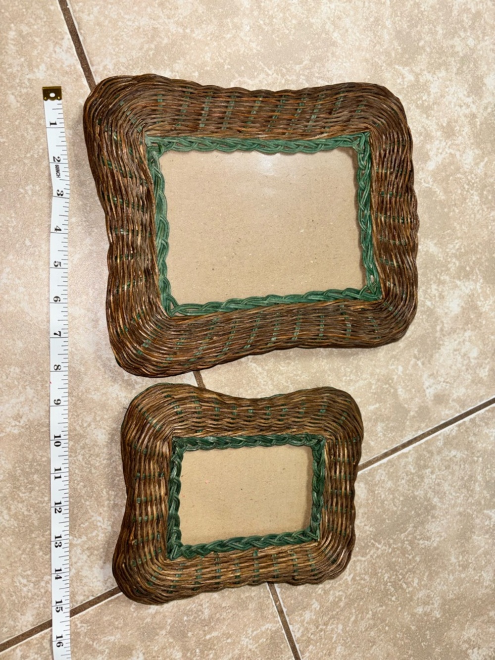 Woven Rattan Picture Frames with Green Trim - Set of 2